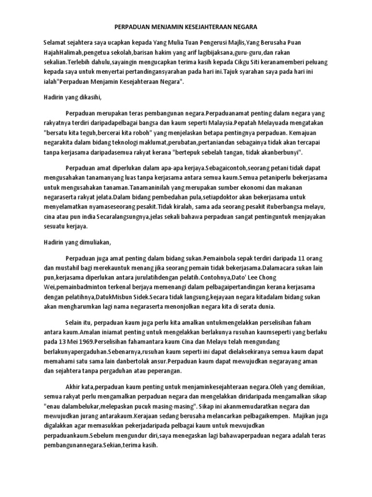 Perpaduan Menjamin Kesejahteraan Negara Pdf