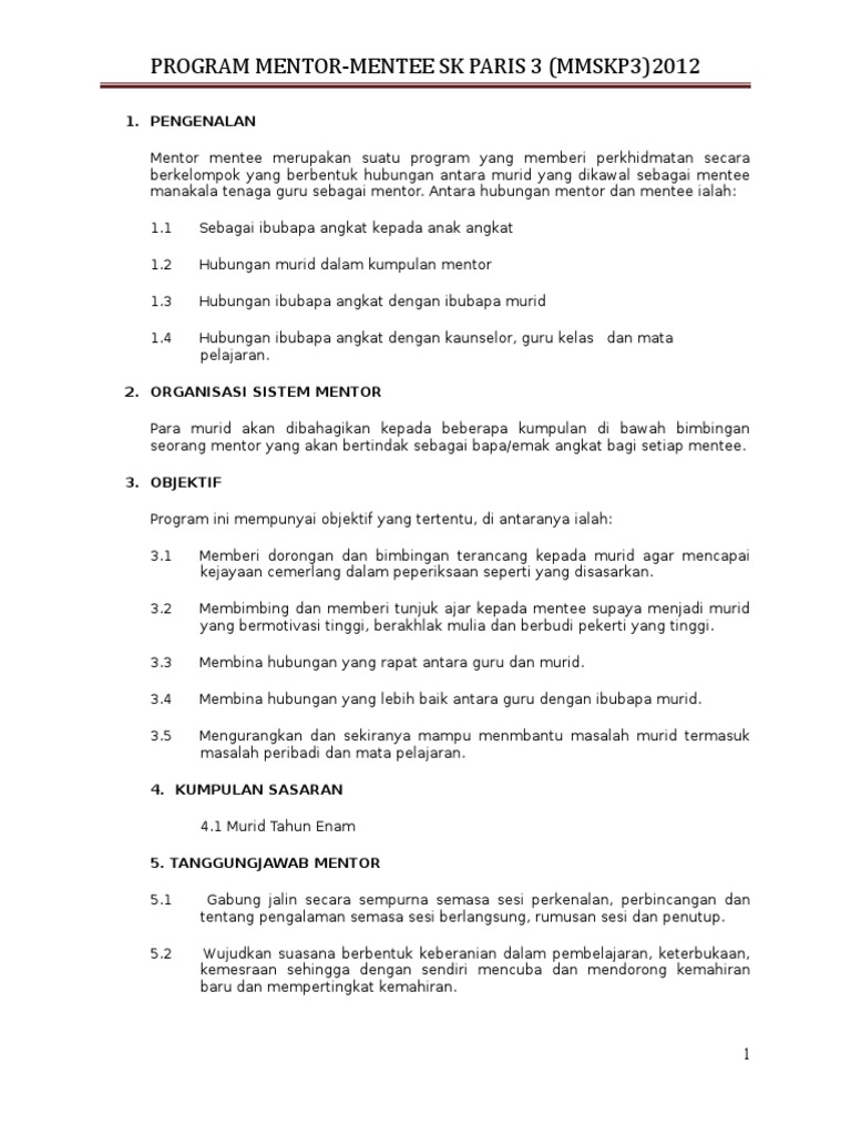 Program Mentor Mentee (CONTOH) | PDF