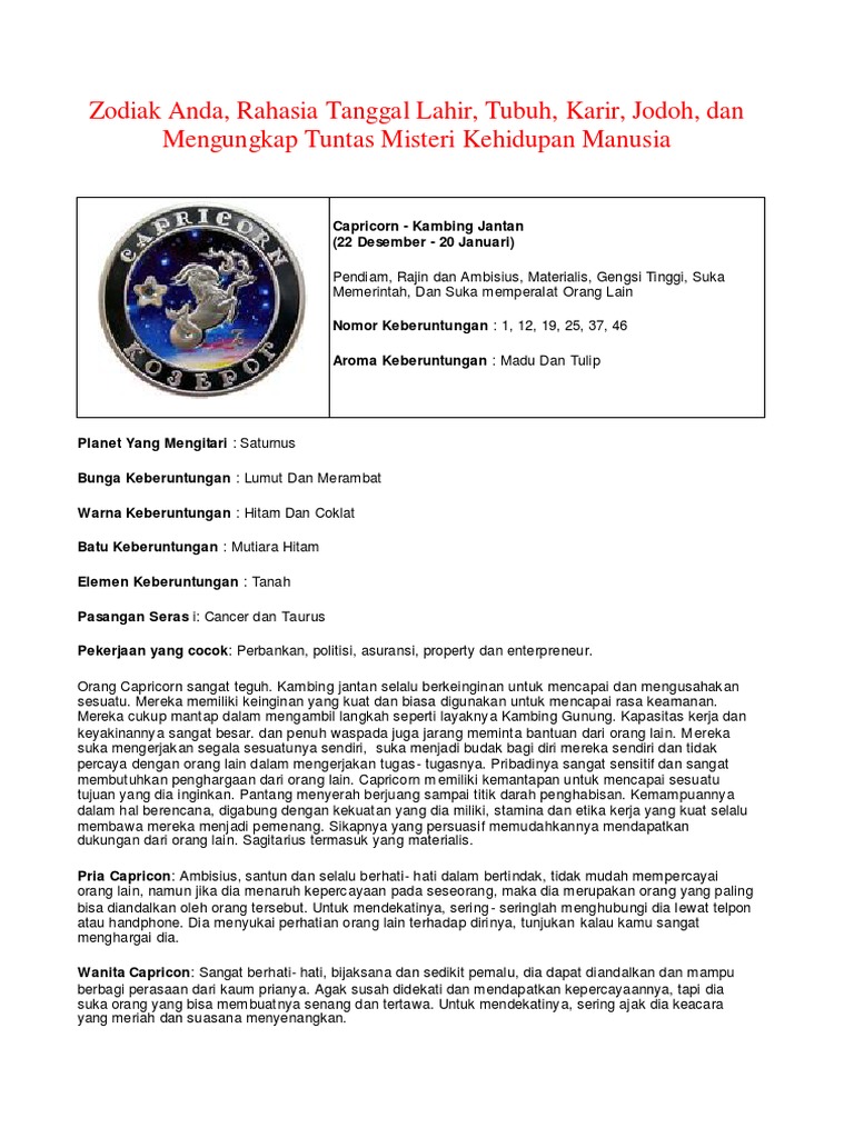 Zodiak Anda Rahasia Tanggal Lahir Tubuh Karir Jodoh Dan