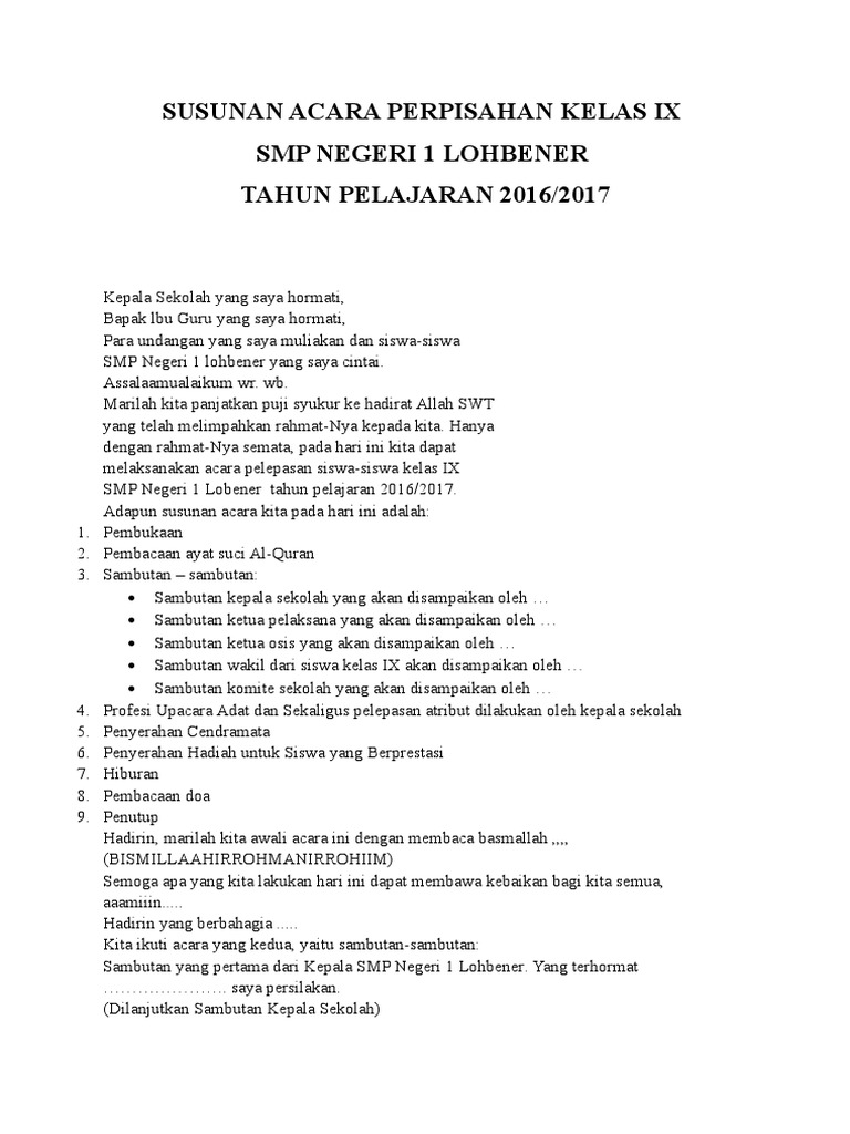 Contoh Susunan Acara Perpisahan Kelas 9 Lengkap