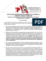 Pronunciamiento CGTP: CGTP EXIGE REMUNERACION MÍNIMA DE ACUERDO A CANASTA BASICA FAMILIAR Gobierno Sin Propuesta y Gremios Empresariales Consideran Aumento de Un Sol Diario