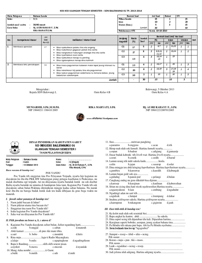 Soal Uts Paguneman Kelas 5