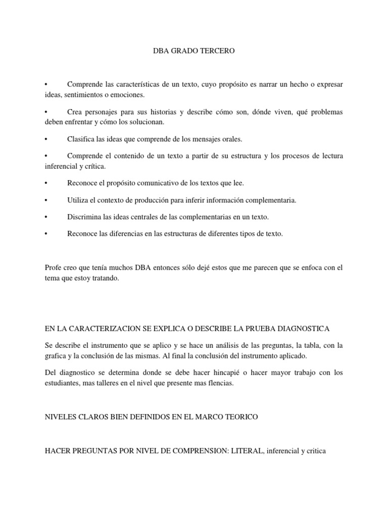 DBA Grado Tercero | PDF | Comprensión lectora | Lectura (proceso)