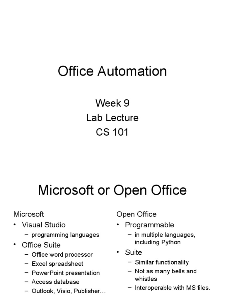 Office Automation Lab Overview | PDF | Microsoft Excel | Macro ...