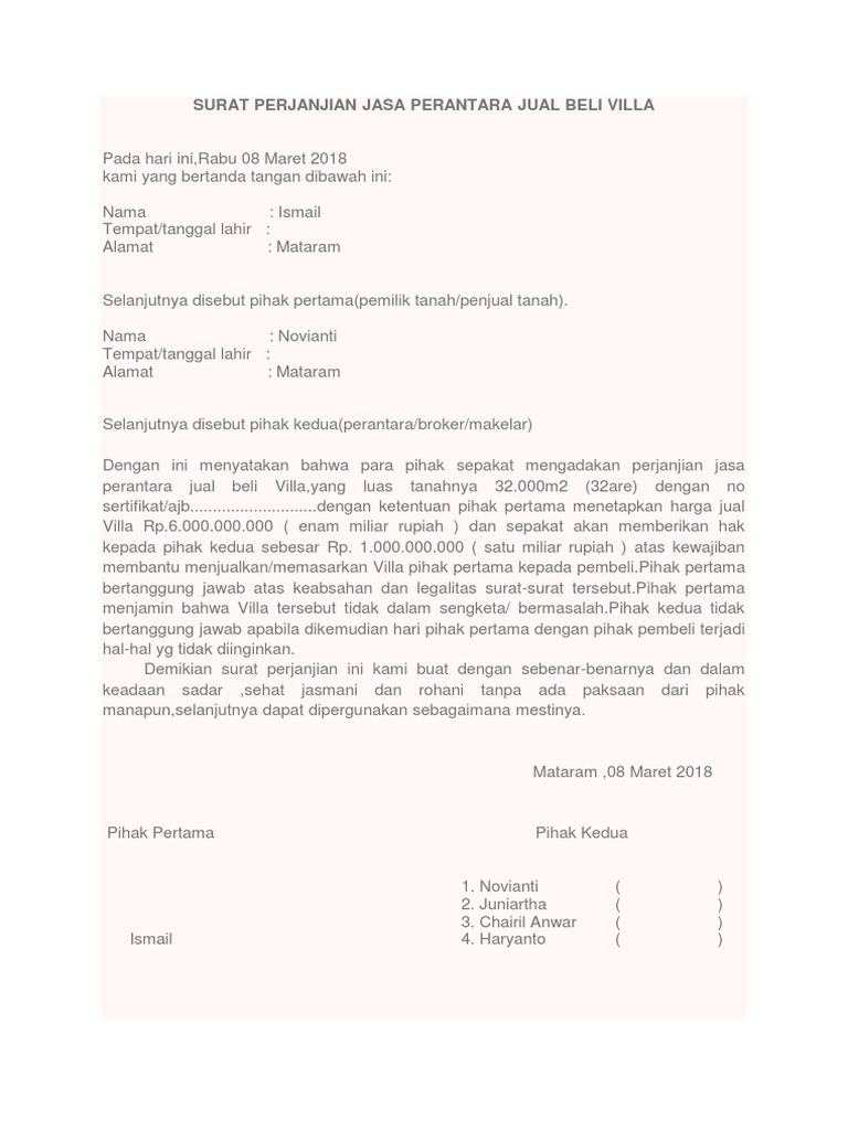 Contoh Surat Perjanjian Fee Penjualan Tanah  Delinewstv