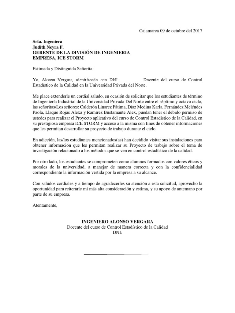 Carta Solicitud de Permiso Para Estudiantes Coescah