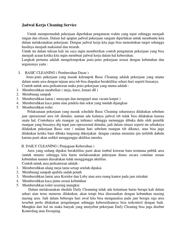 Jadwal Kerja Cleaning Service