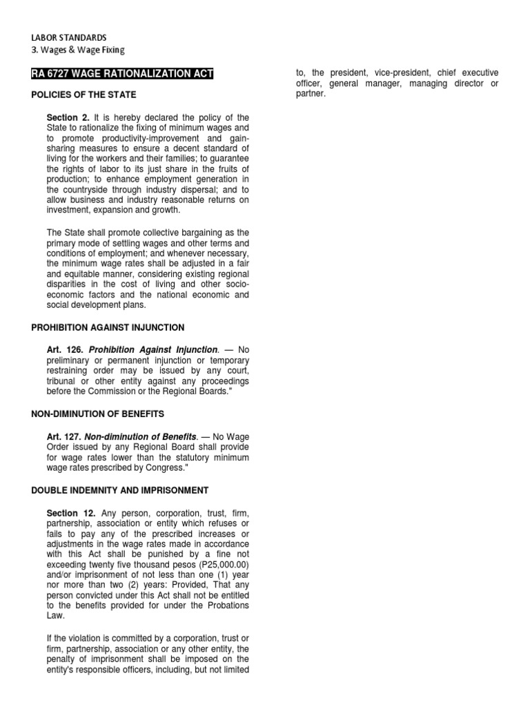 RA 6727 Wage Rationalization Overview | PDF | Injunction | Employment