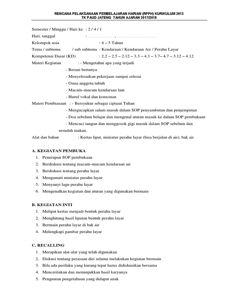 Rpph Tema Alam Semesta Paud Jateng Guru Paud