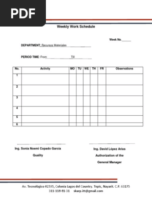 Weekly Work Schedule