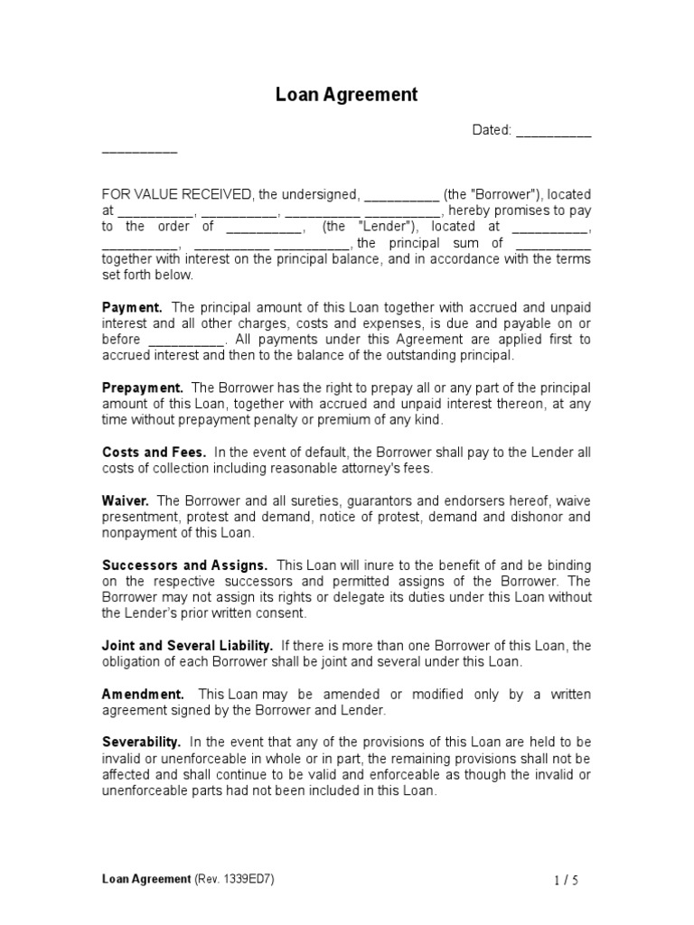 Loan Agreement Template  PDF  Loans  Financial Transaction Inside Blank Loan Agreement Template