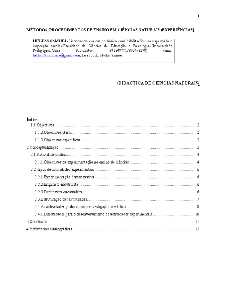 Métodos de Ensino em Ciências Naturais | PDF | Experimento | Science