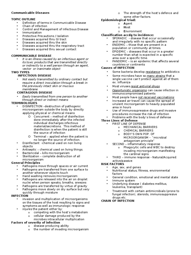 Communicable Diseases Overview and Control | PDF | Transmission ...