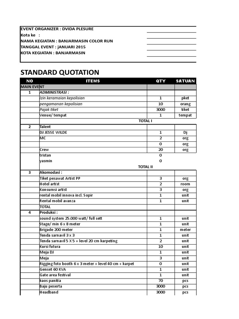 Contoh BQ Event | PDF