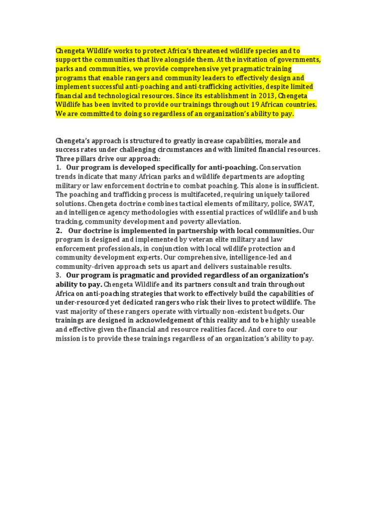 Mission Statement Chengeta Wildlife 2018 | PDF