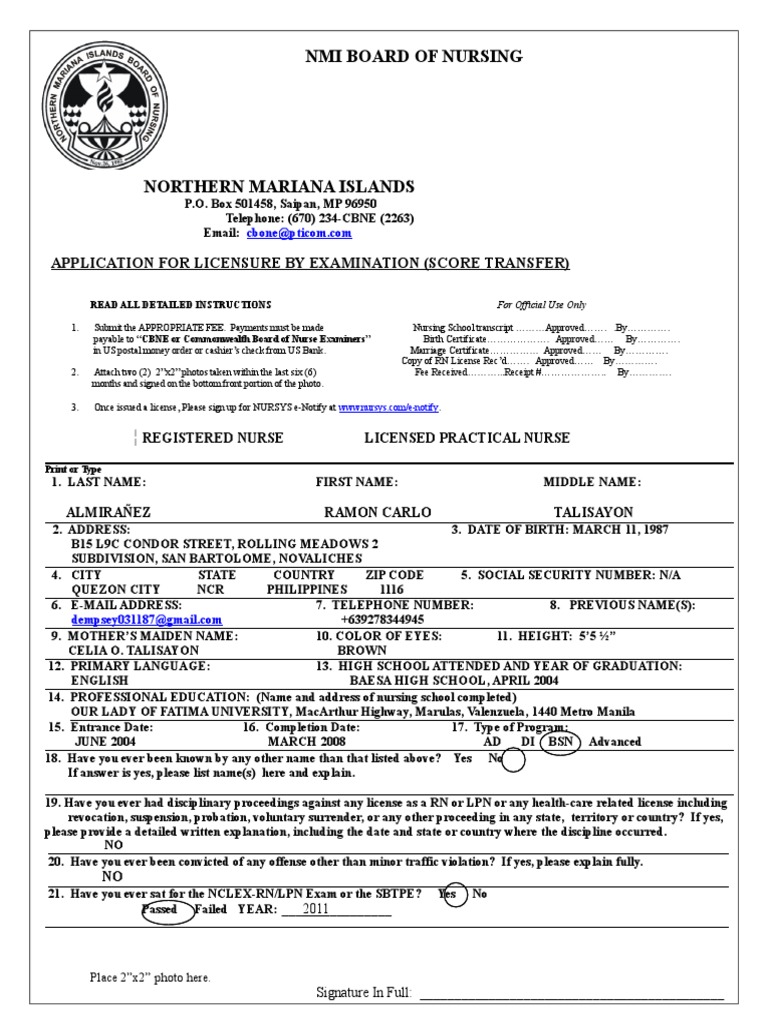 NMI Application Form (NCLEX Scores Transfer) PDF National Council