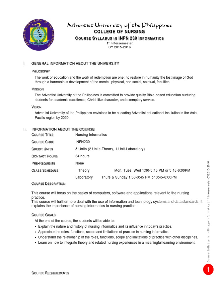 Nursing Informatics Course Syllabus | PDF | Health Informatics ...