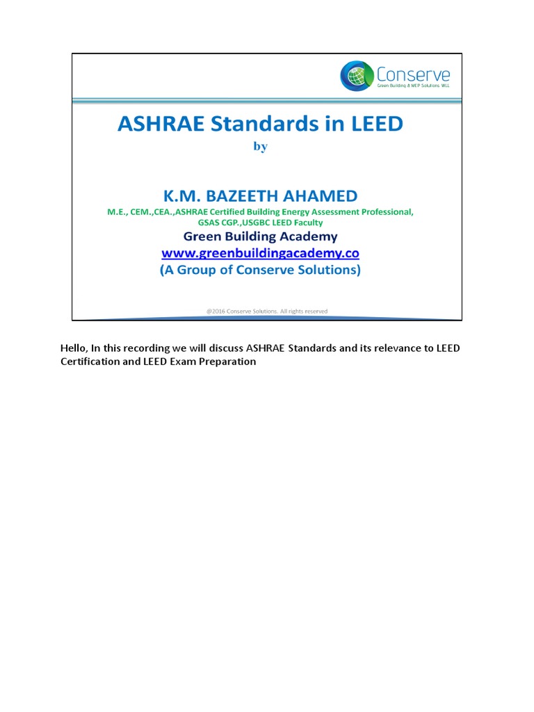 ASHRAE Standards | PDF | Leadership In Energy And Environmental Design ...