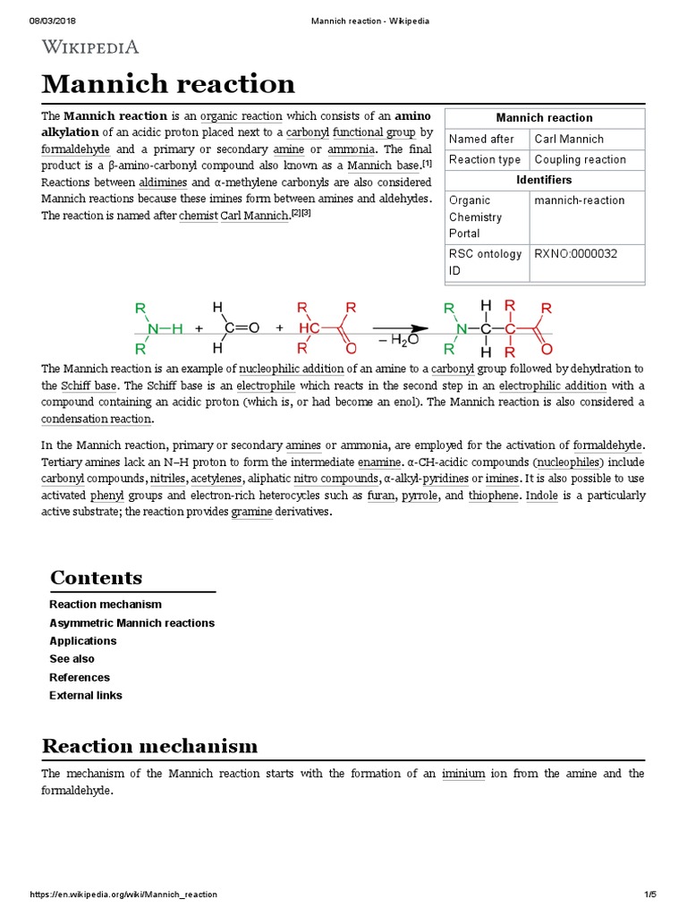 Mannich Reaction - Wikipedia | PDF | Organic Chemistry | Chemistry