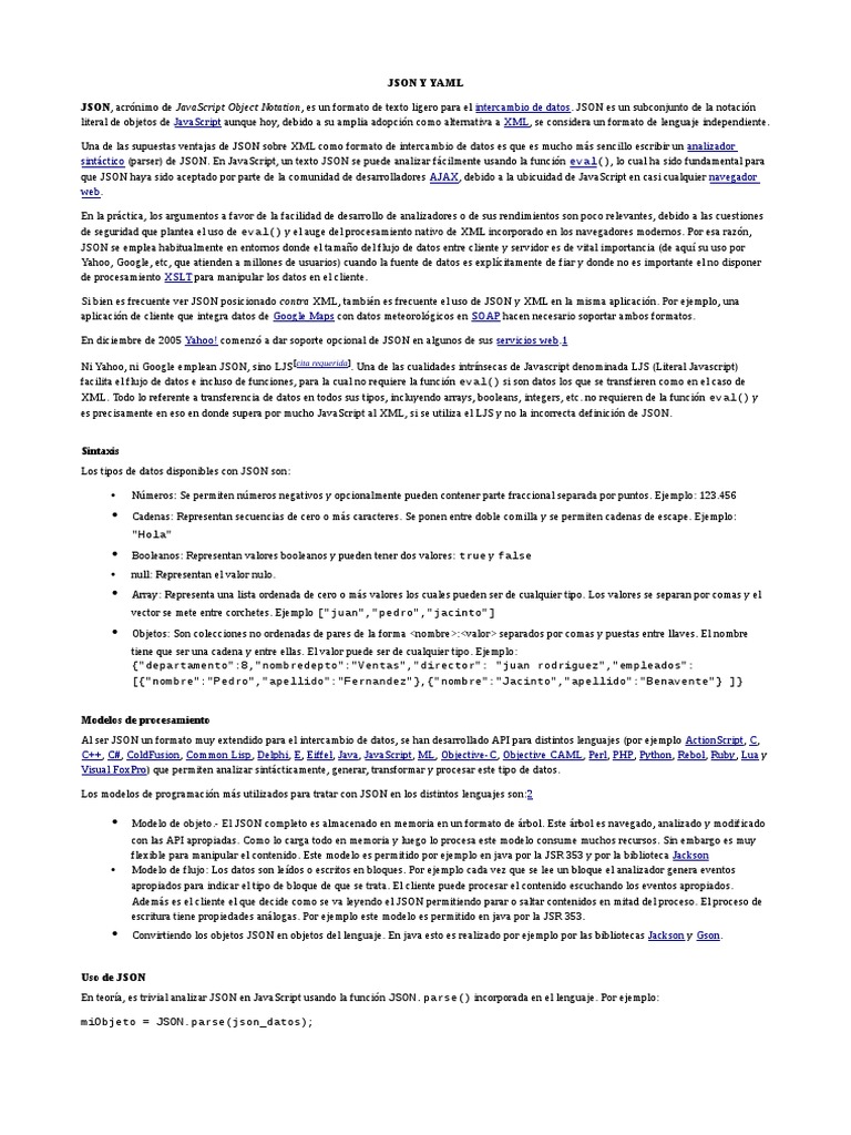 Análisis de JSON y su uso en desarrollo | PDF | Json | Persistencia
