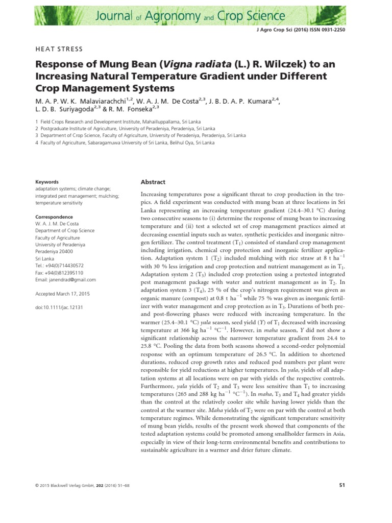 Response of Mung Bean (Vigna Radiata (L.) R. Wilczek) To An Increasing ...