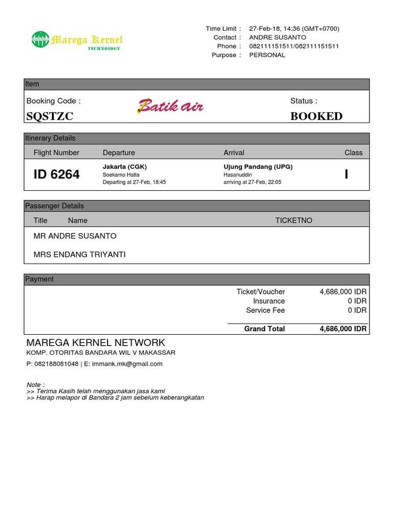 Booking Confirmation: Soekarno Hatta | PDF