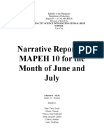 Narrative Report in MAPEH 10 For The Month of June and July: Lipa City Science Integrated National High School