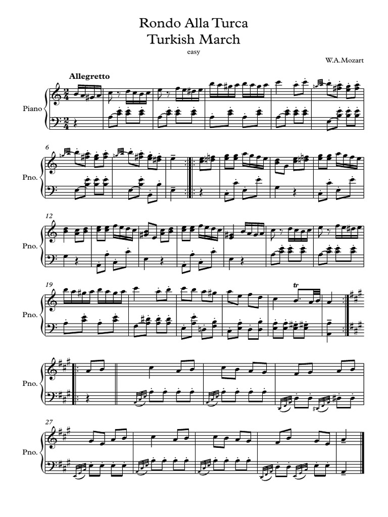 Rondo Alla Turca - Partitura Completa | Compositions pour piano