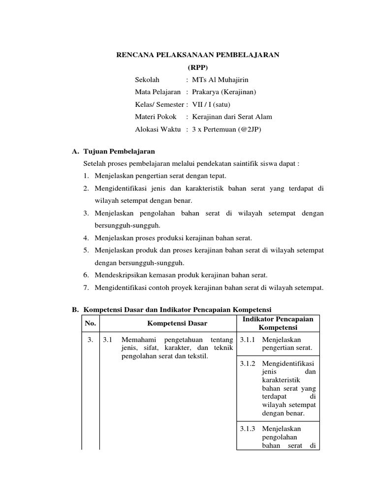 Rpp Prakarya K13 R2016 Kerajinan Serat Pdf