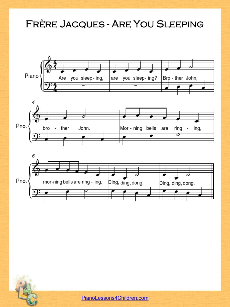 Frere Jacques (Are You Sleeping) Easy Piano C Major PDF Children's