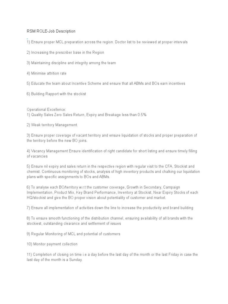 RSM Role Job Description | PDF | Strategic Management | Competence ...