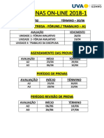 CALENDÁRIO DISCIPLINAS ONLINE 2018.1