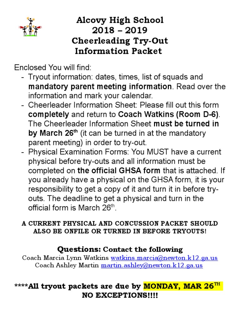 Alcovy High School Cheerleading Tryouts | PDF | Cheerleading | Behavior ...
