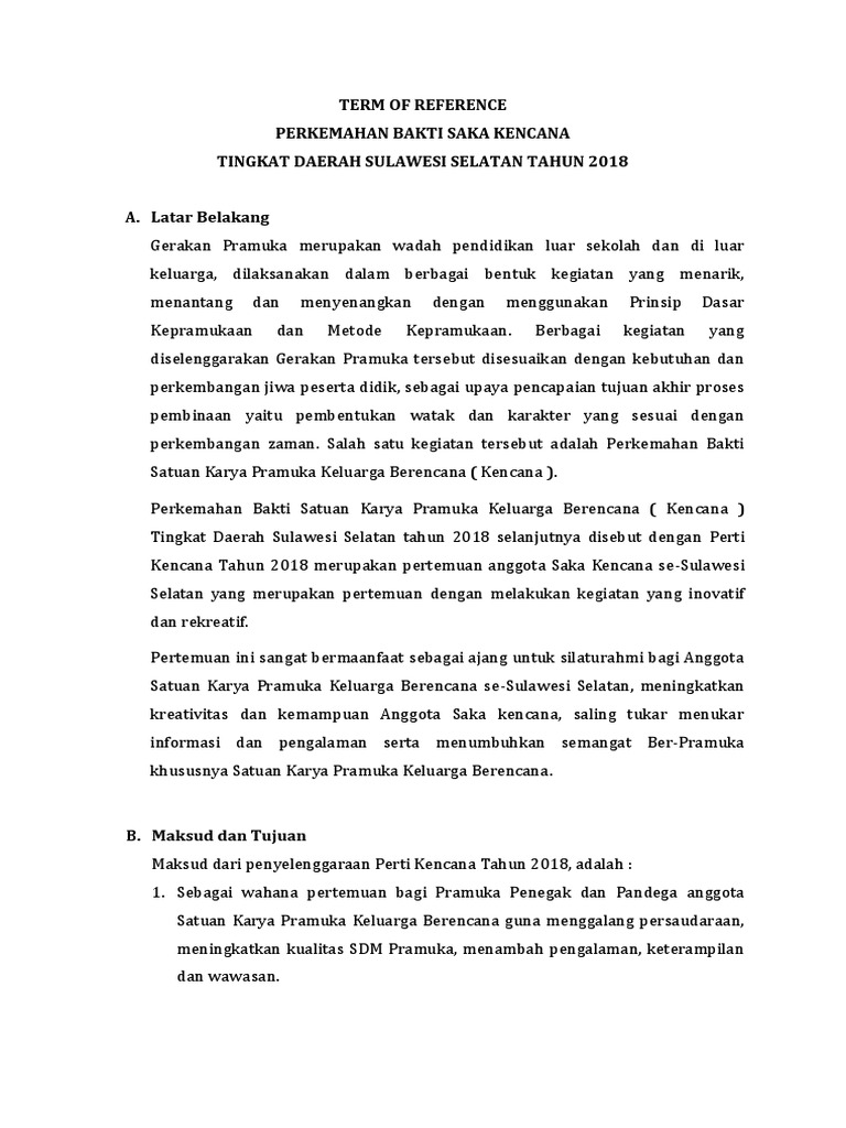 Term Of Reference Perkemahan Bakti Saka Kencana Tingkat