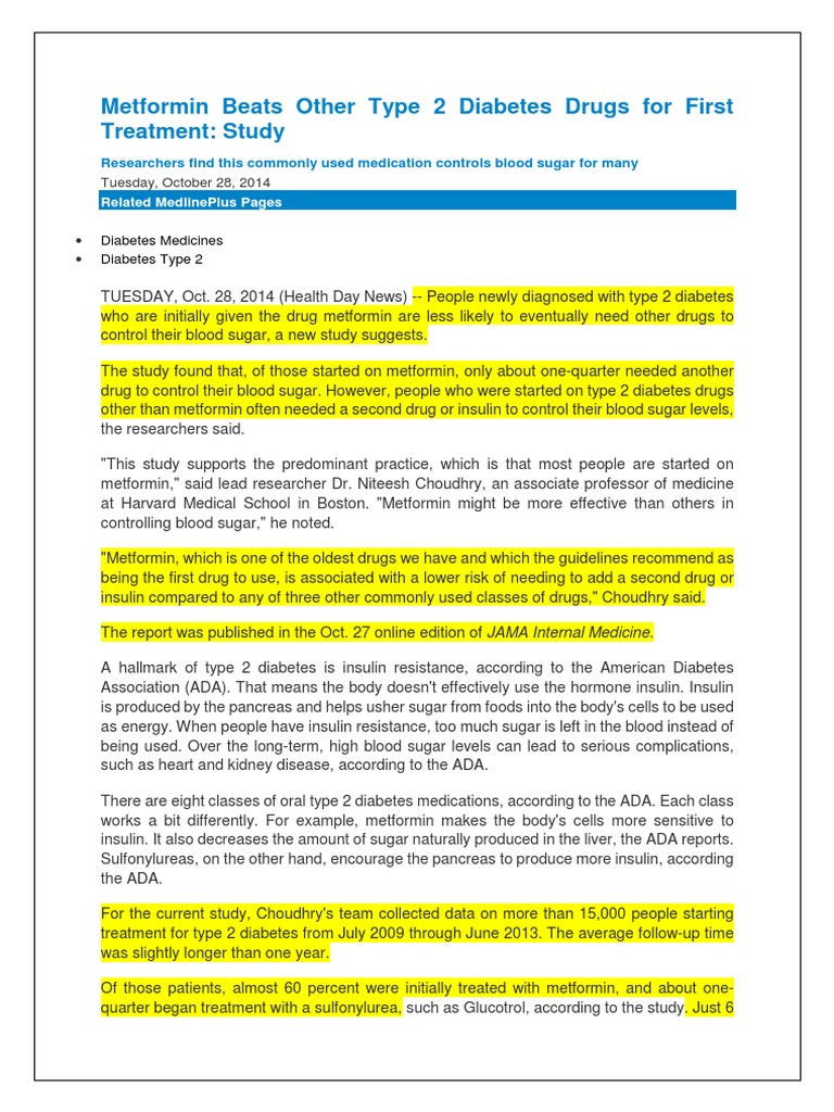 Metformin Beats Other Type 2 Diabetes Drugs For First Treatment | PDF ...