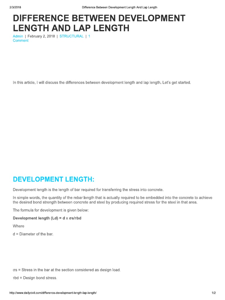 Lap Length and Development Length PDF PDF