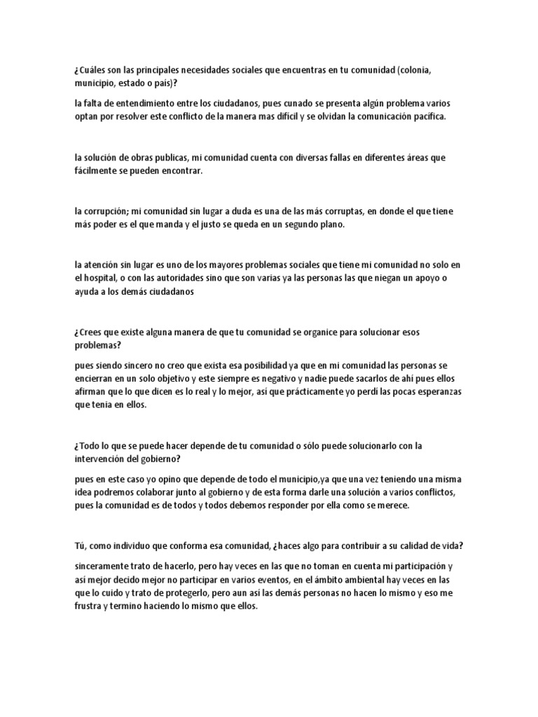 Cuáles Son Las Principales Necesidades Sociales Que Encuentras en Tu Comunidad