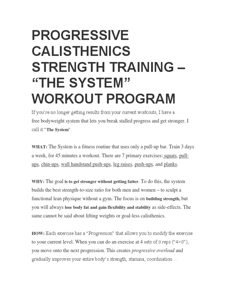 Progressive Calisthenics Training System | PDF | Strength Training ...