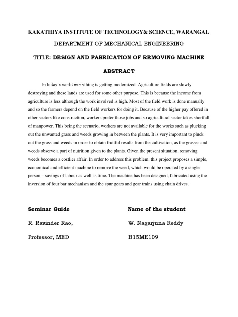 Efficient Weed Removal Machine Design | PDF | Technology & Engineering