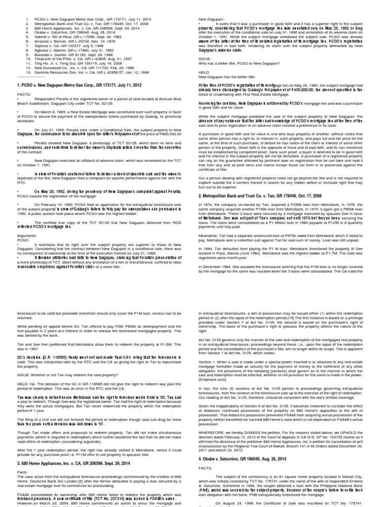 Property Title Disputes in Philippine Law | PDF | Foreclosure ...