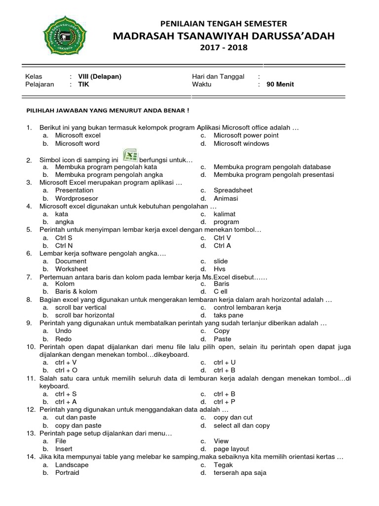 07.03.2018 Soal PTS TIK Kelas 8 Semester Genap 20172018