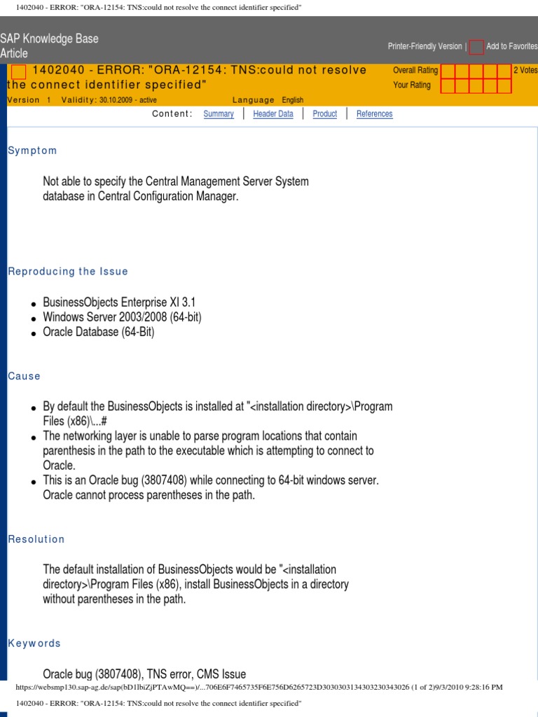 Error - Ora-12154 - Tns - Could Not Resolve The Connect Identifier Sp | Pdf  | Oracle Database | Computer Data