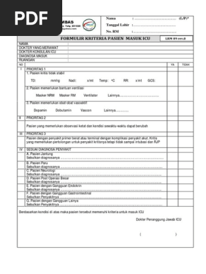 LRM 09 Rev.0 Icu Formulir Masuk Icu Ark2.3ep4 | PDF