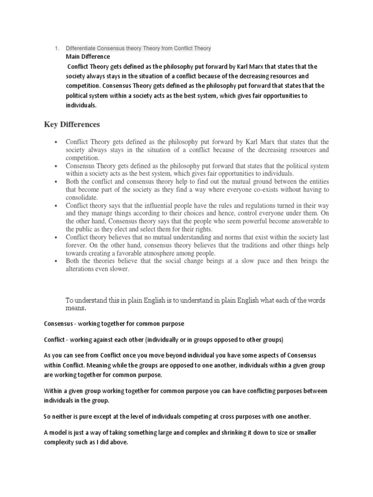 Differentiate Consensus Theory Theory From Conflict Theory | PDF ...