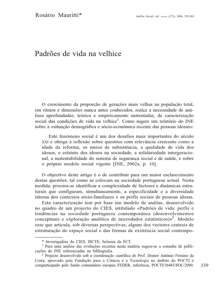 Padroes de Vida Na Velhice PDF | PDF | Terceira idade | Envelhecimento