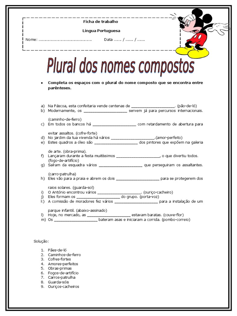 20 Exercícios Sobre Plural De Substantivos Compostos – GBSORU