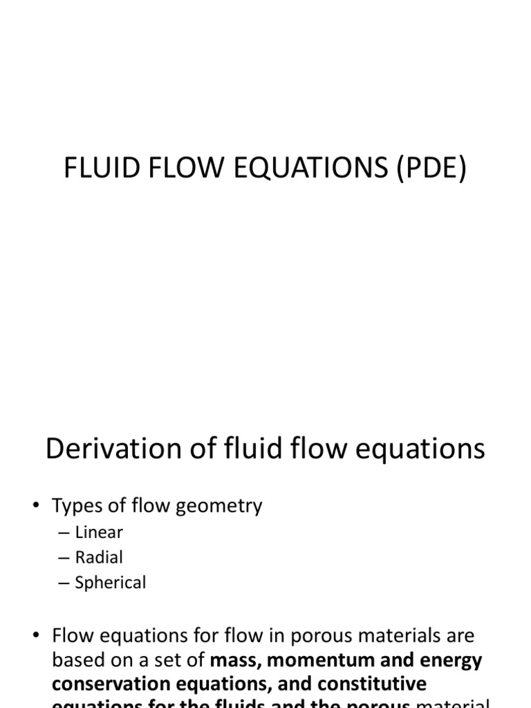 Fluid Flow Equations (Pde) | PDF | Fluid Dynamics | Porosity