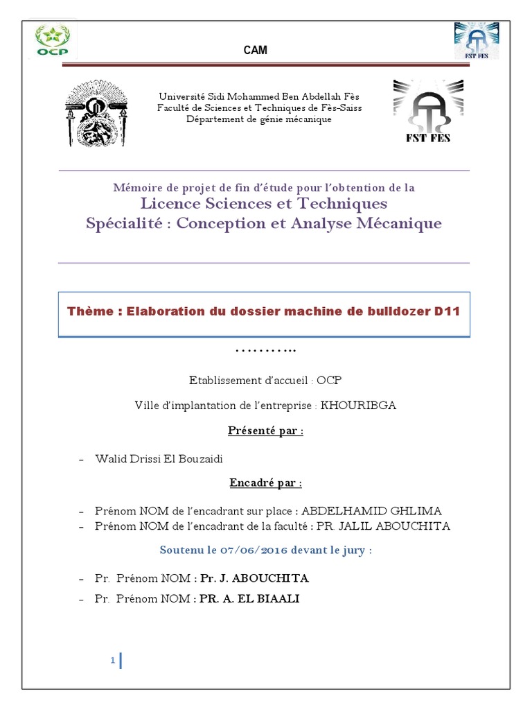 Elaboration Du Dossier Machine - DRISSI EL BOUZAIDI Walid - 3355 PDF ...