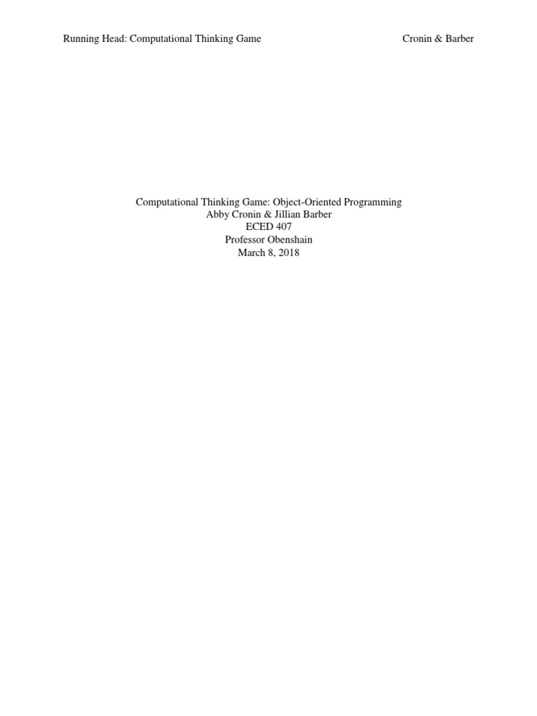 Computational Thinking Game for Kids | PDF | Object Oriented ...