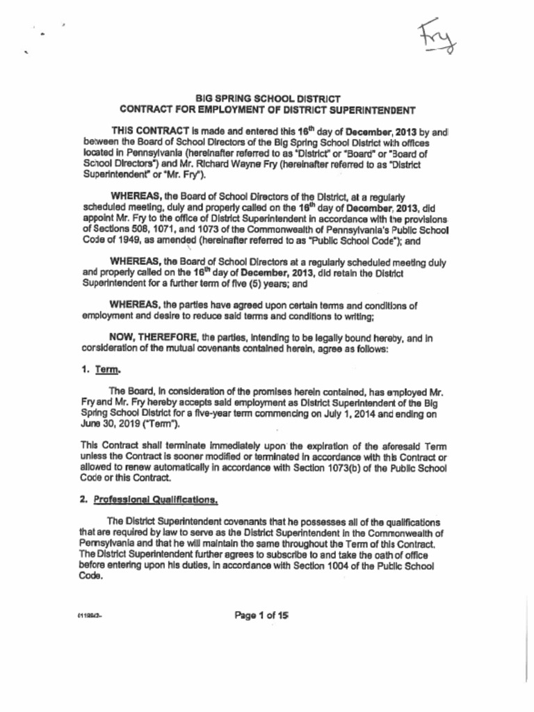 Big Spring School District Superintendent Contract PDF Salary